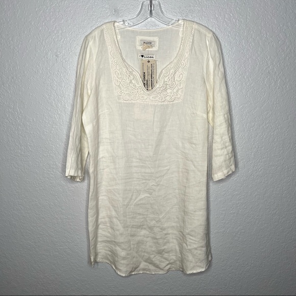 Malvin Hamburg-Germany I love Linen White 3/4 Sleeve Shirt Dress Large NWT Light - Picture 1 of 9